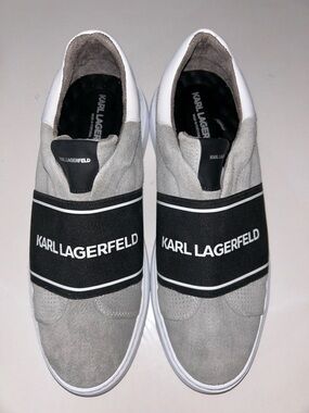 NWOB Karl Lagerfeld Grey, Black & White Slip-On Sneakers